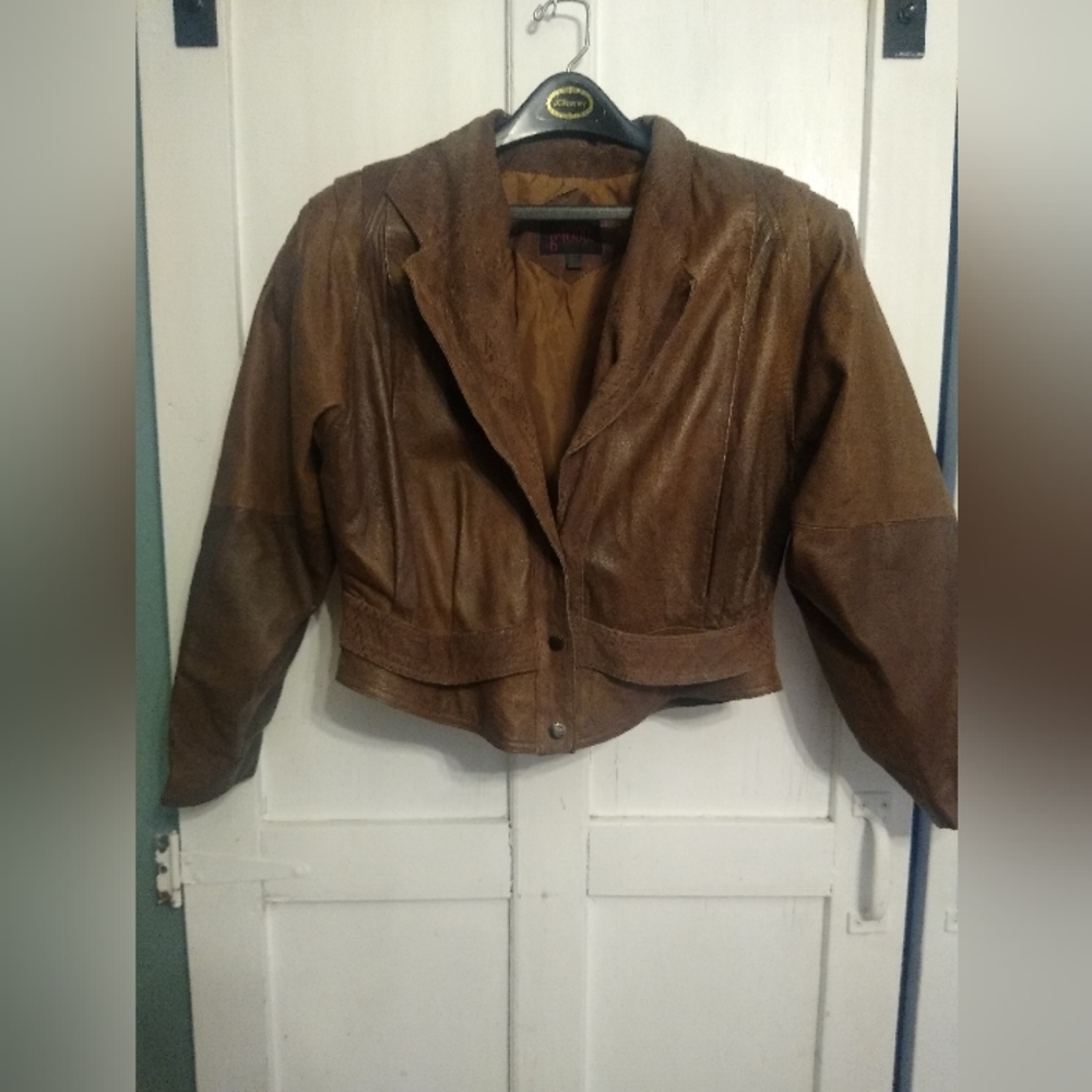 1980"s vintage leather jacket large Vintsge Leather Bomber Brown Caramel